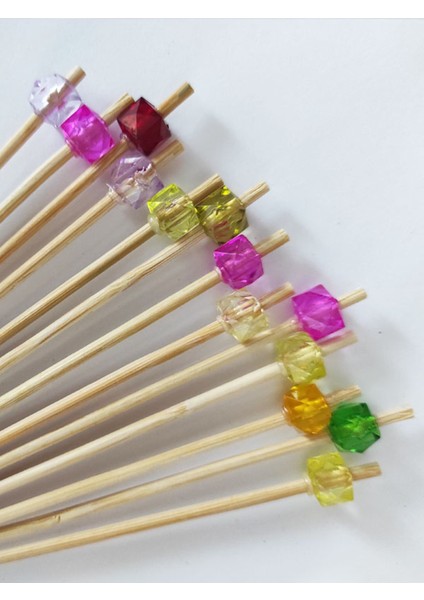 15 cm Uzun Kürdan - 30 Adet Dekoratif Renkli Küp Boncuklu Kokteyl Karıştırıcı