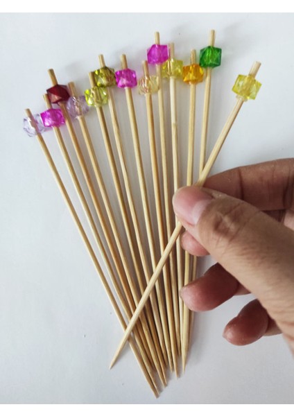 15 cm Uzun Kürdan - 30 Adet Dekoratif Renkli Küp Boncuklu Kokteyl Karıştırıcı modelleri
