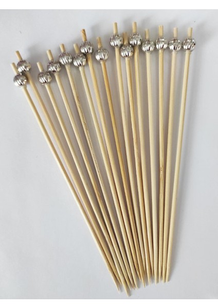 15 cm Uzun Kürdan - 30 Adet Dekoratif Gümüş Çizgili Inci Boncuklu Kokteyl Karıştırıcı