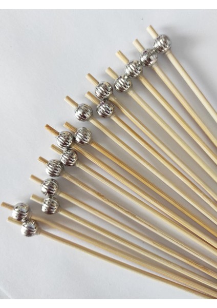 15 cm Uzun Kürdan - 30 Adet Dekoratif Gümüş Çizgili Inci Boncuklu Kokteyl Karıştırıcı fiyatları