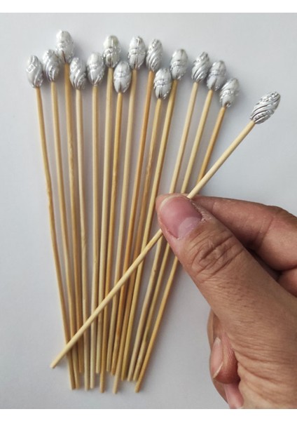 Beyhan Bayhan 15 cm Uzun Kürdan - 30 Adet Dekoratif Lüks Gümüş Varaklı Yaldız Boncuklu Kokteyl Karıştırıcı