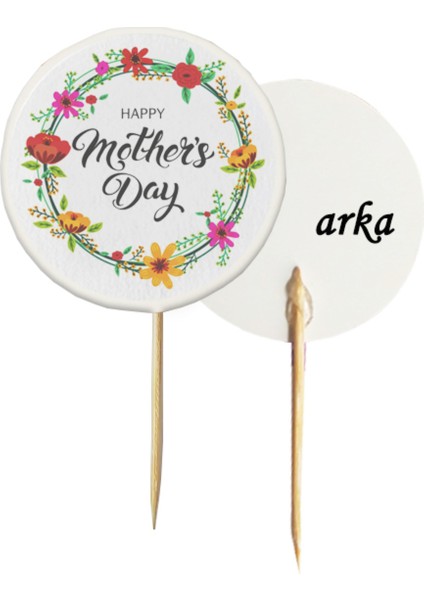 20 Adet Happy Mother's Day Baskılı Sunum Kürdanı 6,5 cm - Toothpick