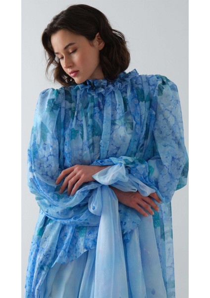 Çiçek Desenli Pantolon Takım Mavi modelleri