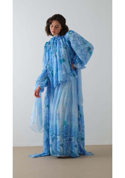 Çiçek Desenli Pantolon Takım Mavi fırsatları