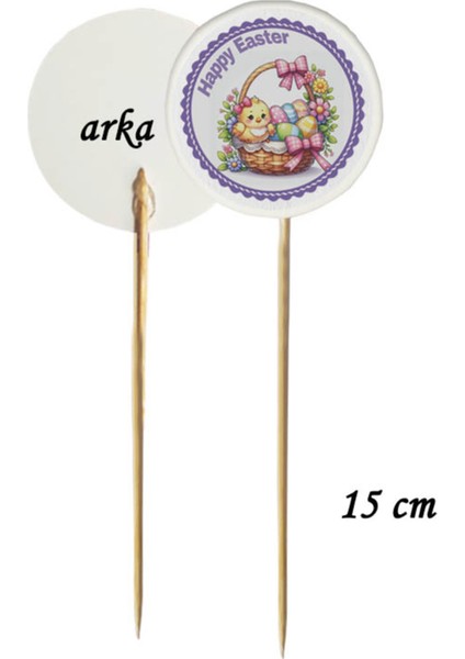 15 cm Uzun Kürdan - 20 Adet Dekoratif Happy Easter Baskılı Kürdan-3 Paskalya Bayramı