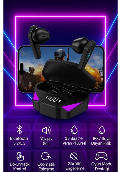 X15 Bluetooth Kulaklık LED Mikrofonlu 35 Saat Çalma, Ipx7, Dokunmatik Kontrol Android & iPhone Uyumu