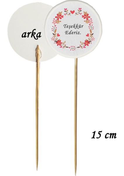 15 cm Uzun Kürdan - 20 Adet Teşekkür Ederiz Baskılı Kokteyl Kürdanı