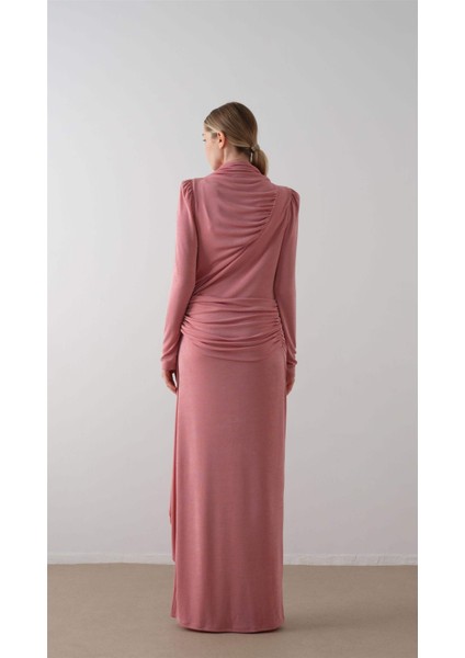 Dökümlü Örme Elbise Pudra modelleri