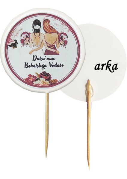 20 Adet Kişiye Özel Baskılı Bekarlığa Veda Pasta Kürdanı 6,5 cm Bride To Be -2