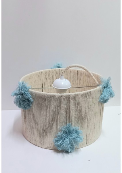 Ekru Makrome Ip Sargılı Gül Kurusu Pempe Ponponlu Kız Bebek ve Çocuk Odası Tasarım Sarkıt Avize