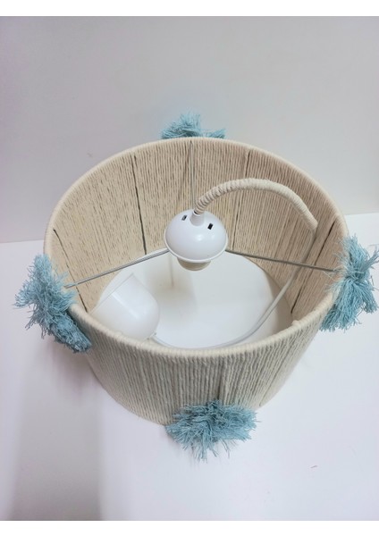 Ekru Makrome Ip Sargılı Gül Kurusu Pempe Ponponlu Kız Bebek ve Çocuk Odası Tasarım Sarkıt Avize modelleri