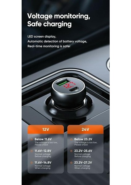 CC-7030 45W 1xtype-C 1xusb Girişli Dijital Göstergeli Araç Çakmak Şarjı- Siyah fiyatları