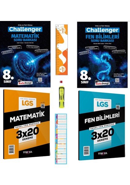 8. Sınıf Lgs Matematik-Fen Soru Bankası Seti 2 Kitap+Sezgistore Ayraç Cetvel+Fosforlu Kalem