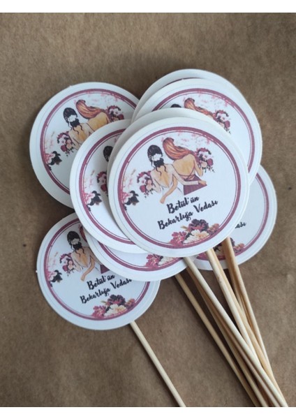 20 Adet Kişiye Özel Baskılı Bekarlığa Veda Pasta Kürdanı 6,5 cm Bride To Be -2 modelleri