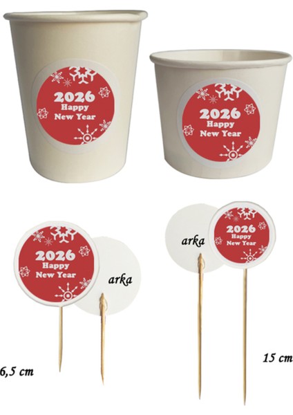 Beyhan Bayhan 40 Parça Happy New Year 2026 Yılbaşı Kürdan Seti-Bardak Kase Kısa ve Uzun Kürdan