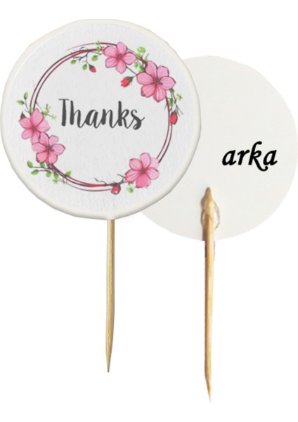 20 Adet Thanks Baskılı Pasta Kürdanı 6,5 cm - Toothpick