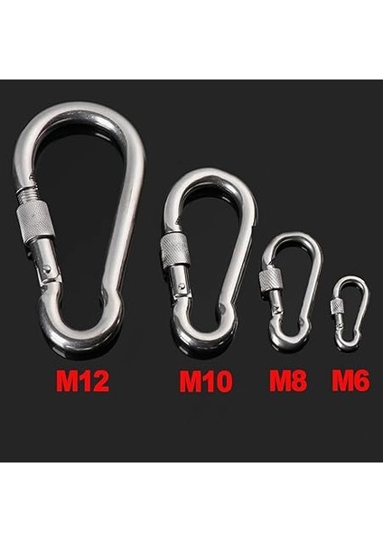 Karabina Kilitli 8 mm Yaylı Kanca Paslanmaz Çelik Kilit Tırmanma Olta Kamp Ekipmanları Hamak Anahtar Askı Kilidi 5 Adet indirimleri