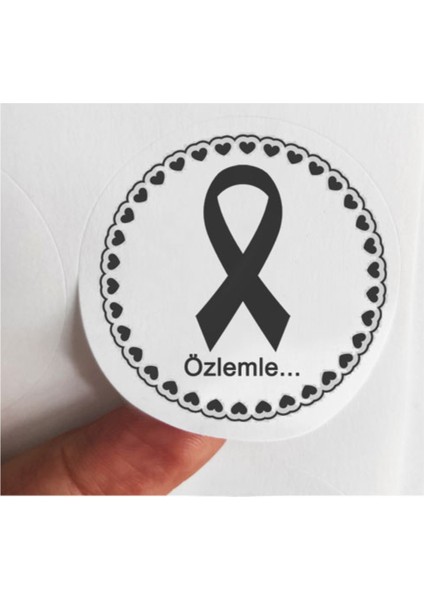 48 Adet 4 cm Siyah Kalpli Yas Kurdelesi Özlemle Baskılı Mat Etiket Sticker-2