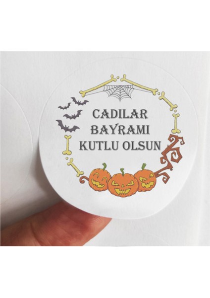 48 Adet 4 cm Hallowen Cadılar Bayramı Baskılı Mat Etiket Sticker -10
