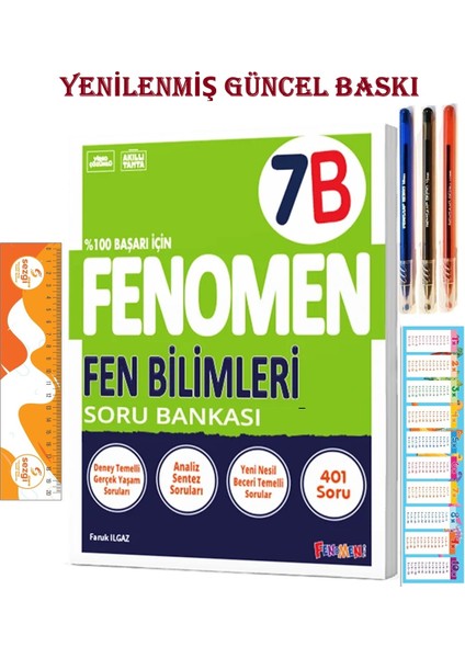 7 Fen Bilimleri B Soru Bankası ve 3 Renk Tükenmez Kalem+Sezgistore Kitap Ayraç-Cetvel