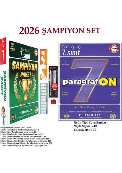7. Sınıf Şampiyon Paketi (8 Kitap) Seti ve Paragrafon Soru Bankası Yeni 2026+HEDIYE Versatil Kalem
