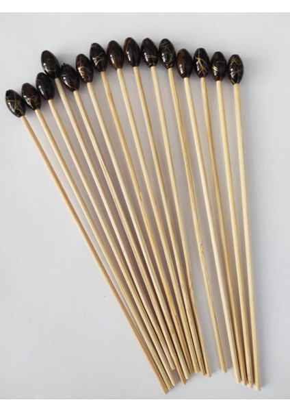 15 cm Uzun Kürdan - 30 Adet Dekoratif Lüks Kahve Gold Varak Boncuklu Kokteyl Karıştırıcı