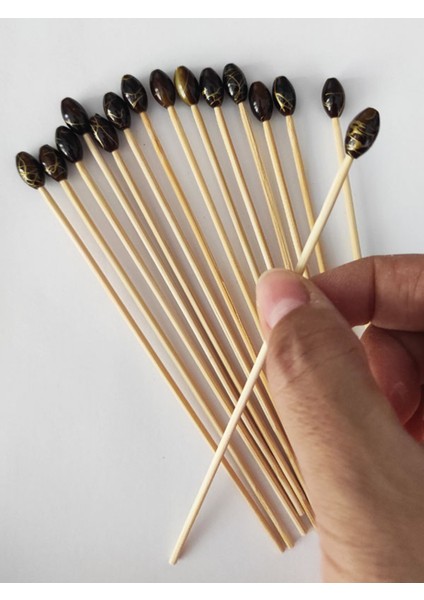 15 cm Uzun Kürdan - 30 Adet Dekoratif Lüks Kahve Gold Varak Boncuklu Kokteyl Karıştırıcı modelleri