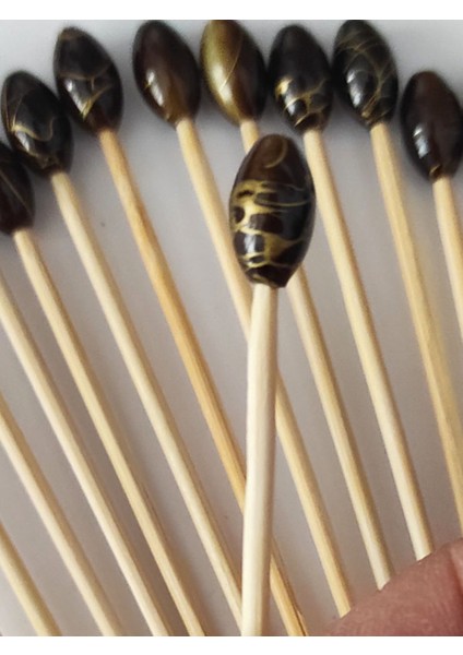 15 cm Uzun Kürdan - 30 Adet Dekoratif Lüks Kahve Gold Varak Boncuklu Kokteyl Karıştırıcı fırsatları