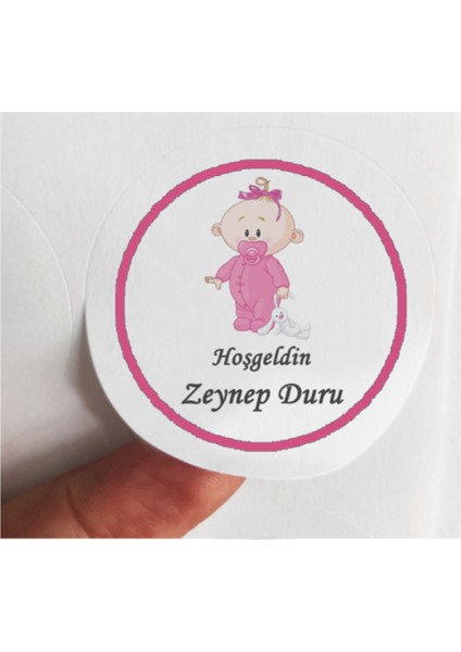 48 Adet 4 cm Kişiye Özel Pembe Ayakta Bebek Hoşgeldin Baskılı Mat Etiket Sticker -4