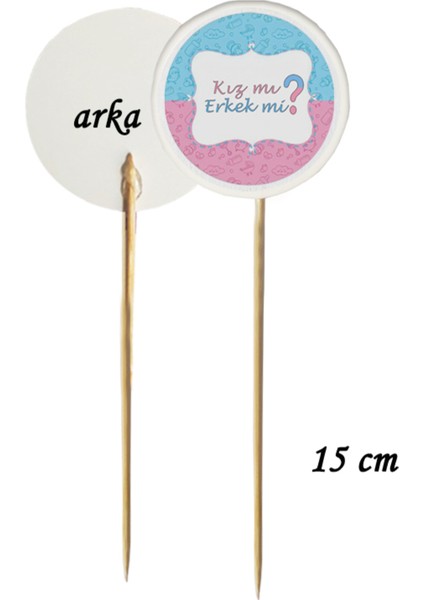 15 cm Uzun Kürdan - 20 Adet Kız Mı Erkek Mi Baskılı Pembe Mavi Baby Shower Partisi Pasta Kürdanı -4