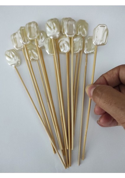 15 cm Uzun Kürdan - 20 Adet Dekoratif Büyük Kare Barok Inci Kokteyl Kürdanı - Inci 20 mm fiyatları