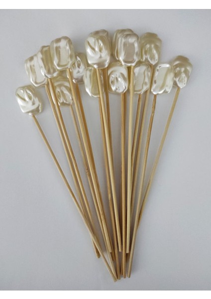 15 cm Uzun Kürdan - 20 Adet Dekoratif Büyük Kare Barok Inci Kokteyl Kürdanı - Inci 20 mm modelleri