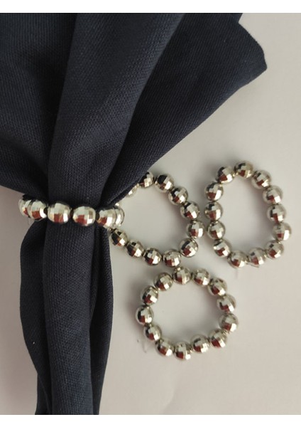 12 Adet Gümüş Küçük Disko Top Boncuklu Peçete Yüzüğü Halkası - Inci 8 mm