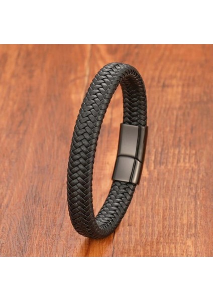 Siyah Deri Örgü Çelik Bileklik 33513B4D4 fiyatları