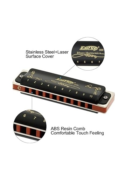 Top Diatonic Blues Harmonika C T008K 10 Delikli Harmonika Profesyonel Oyuncular, Yeni Başlayanlar, Öğrenciler, Yetişkinler, Çocuklar, Hediye Için fiyatları
