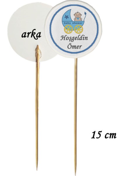 40 Parça Kişiye Özel Mavi Pusetli Hoşgeldin Bebek Kürdan Seti Bardak Kase Kısa ve Uzun Kürdan modelleri