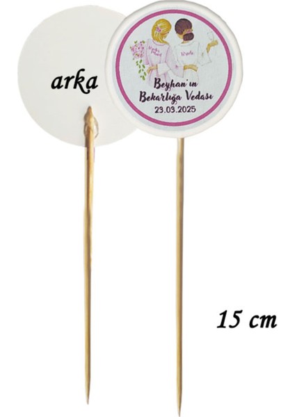 Beyhan Bayhan 15 cm Uzun Kürdan - 20 Adet Kişiye Özel Baskılı Bekarlığa Veda Pasta Kürdanı Bride To Be -3