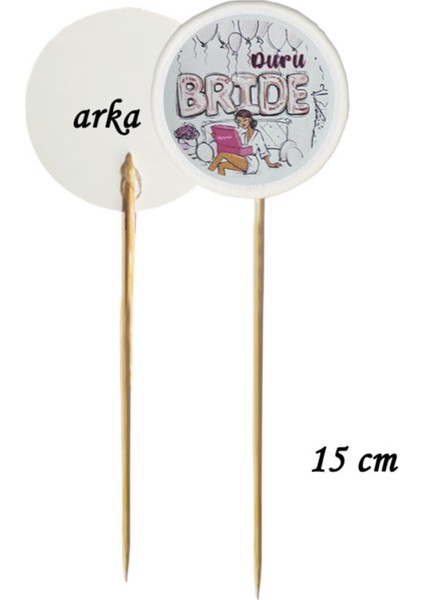 Beyhan Bayhan 15 cm Uzun Kürdan - 20 Adet Kişiye Özel Baskılı Bekarlığa Veda Pasta Kürdanı Bride To Be -1