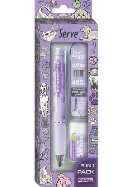 Doğa Desenli Deep Kalem, Deep Silgi ve Deep Min, 0.7 Mm, Lavanta