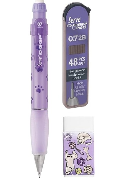 Doğa Desenli Deep Kalem, Deep Silgi ve Deep Min, 0.7 Mm, Lavanta modelleri