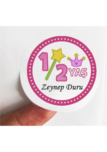 48 Adet 4 cm Kişiye Özel Pembe Half Birthday Baskılı Mat Etiket Sticker - Yarım Yaş Doğum Günü