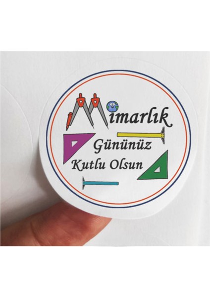 48 Adet 4 cm Mimarlık Gününüz Kutlu Olsun Mat Baskılı Etiket Sticker -4