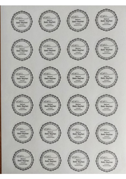 48 Adet 4 cm Kişiye Özel Merhum Ruhuna El Fatiha Baskılı Mat Etiket Sticker - 7 Mevlidi Etiketi
