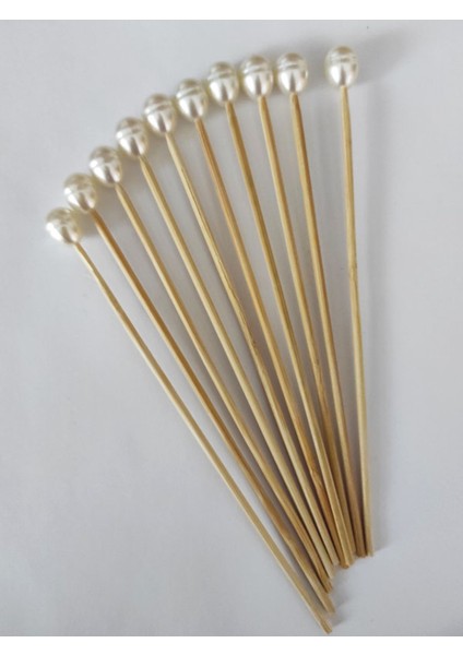 15 cm Uzun Kürdan - 30 Adet Dekoratif Lüks Büyük Krem Inci Boncuklu Kokteyl Karıştırıcı fiyatları