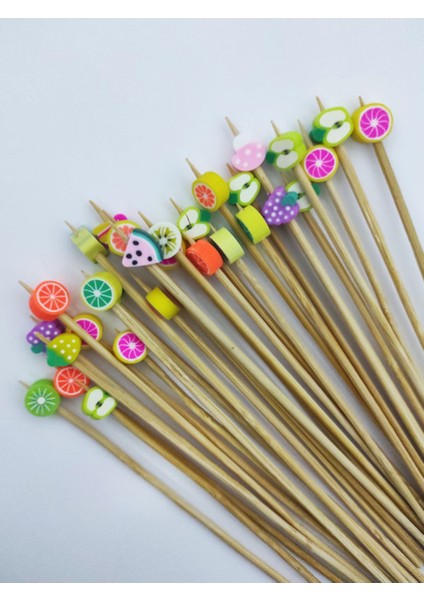 15 cm Uzun Kürdan - 30 Adet Dekoratif Karışık Meyve Boncuklu Kokteyl Kürdanı fiyatları