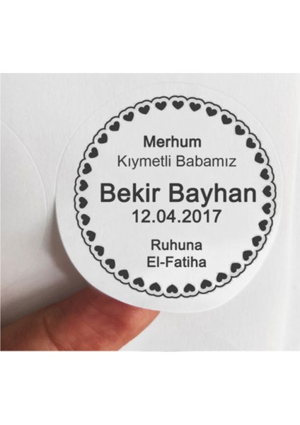 48 Adet 4 cm Kişiye Özel Kalpli Ruhuna El-Fatiha Baskılı Mat Etiket Sticker-3 - Yedi Mevlidi