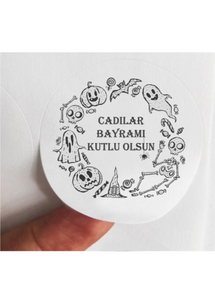 Beyhan Bayhan 48 Adet 4 cm Hallowen Cadılar Bayramı Baskılı Mat Etiket Sticker -8