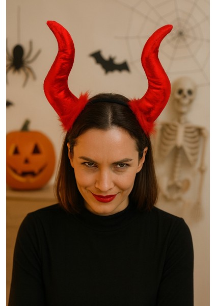 Cadılar Bayramı Malefiz Maleficent Kırmızı Boynuzlu Taç Kostüm Aksesuarı