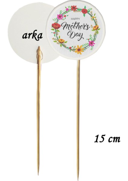 15 cm Uzun Kürdan - 20 Adet Happy Mother's Day Baskılı Kokteyl Kürdanı