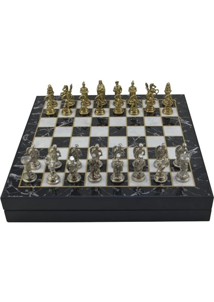 Orta Boy Metal Osmanlı-Bizans Satranç Takımı Parlak ve Mermer Desenli Sandıklı Mdf Tahtası (36X36X6 Cm.) fiyatları